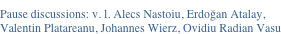 Pause discussions: v. l. Alecs Nastoiu, Erdoğan Atalay, Valentin Platareanu, Johannes Wierz, Ovidiu Radian Vasu
